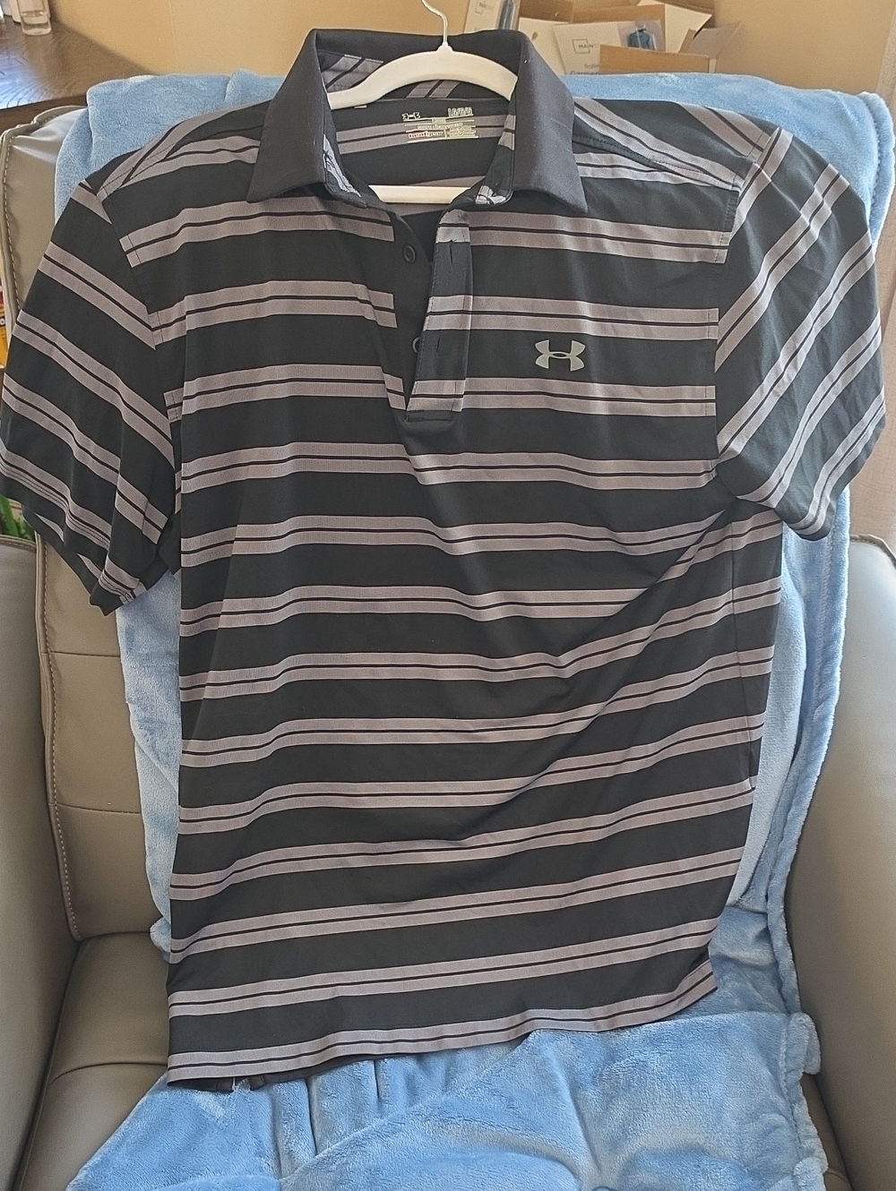 Under Armour Black Polo with Light Gray Stripes